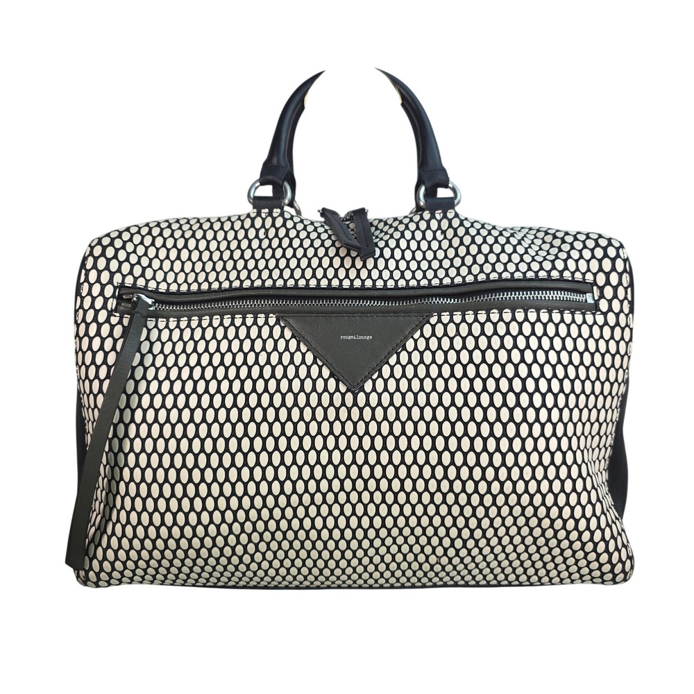 Rouge & Lounge Black White Geometric‎ Pattern Leather Satchel Bag Handbag